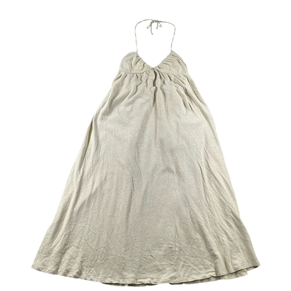 Zara Womens Beige Cotton Linen Blend Halter Neck Knit Midi Dress Size Medium